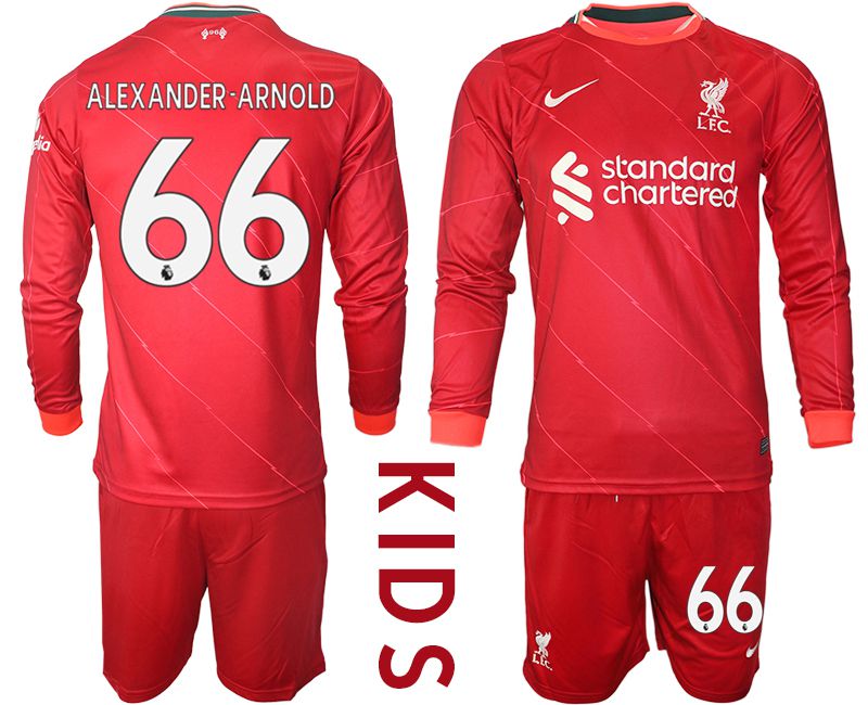 Youth 2021-2022 Club Liverpool home red Long Sleeve #66 Soccer Jersey